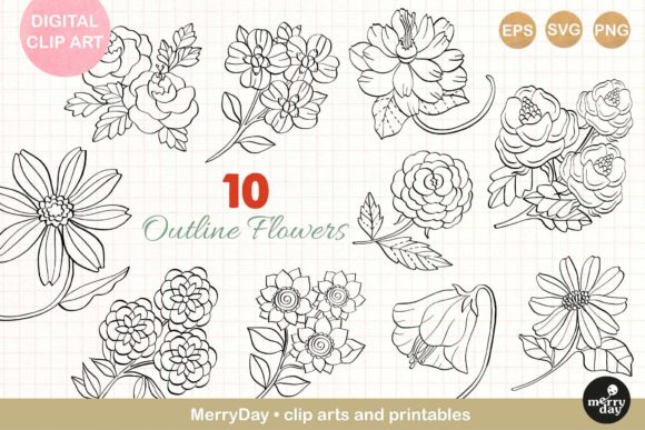 10 Flowers Line Art: Clean Graphics & Illustrations for Handmade Brands