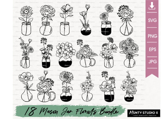 18 Bundle Set of Mason Jar Flowers Bundle
