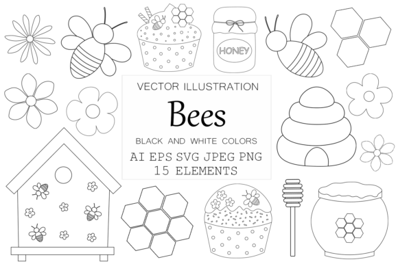 Bees Coloring Graphics & Illustrations