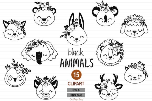 Black Animals Face with Flowers Clipart Review