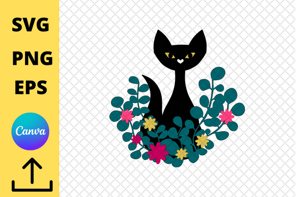 Black Cat with Flowers: A Graphic Design Asset Review for Modern Branding