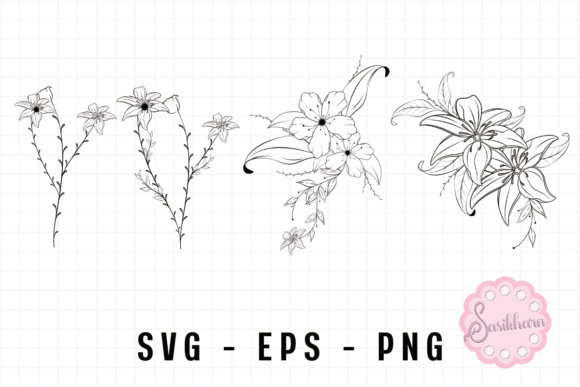 Botanical Flowers Line Art Vintage Graphics & Illustrations