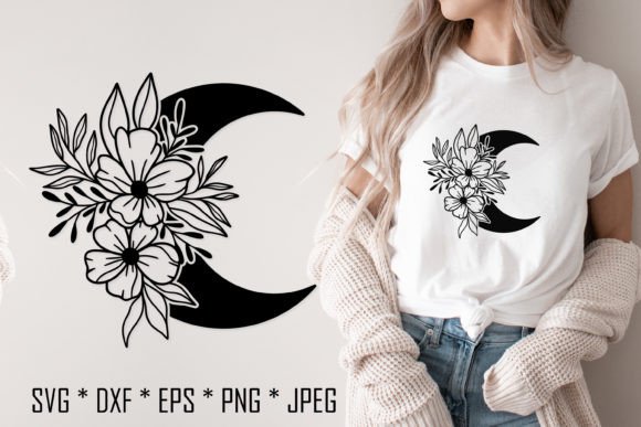 Crescent Moon and Flowers: Celestial Graphics & Illustrations