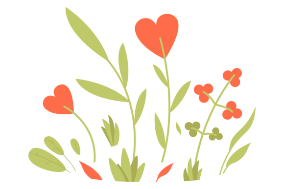Cute Botany. Heart Shape Flowers in Gras: Graphics & Illustrations Review
