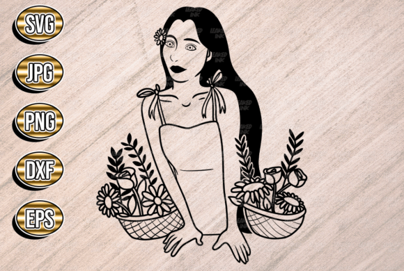 Cute Girl in a Dress with Flowers SVG Graphics and Illustrations