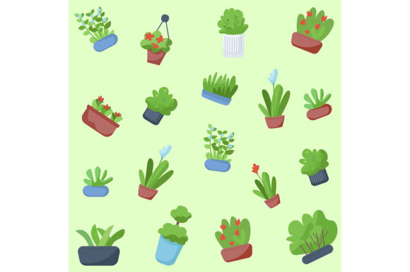 Flowers in Pots Flat Vector Seamless: Patterns & Graphics