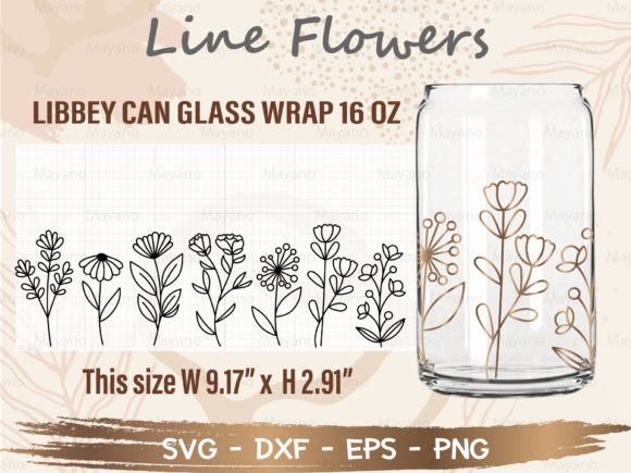 Line Flowers 16Oz Libbey Can Glass Wrap