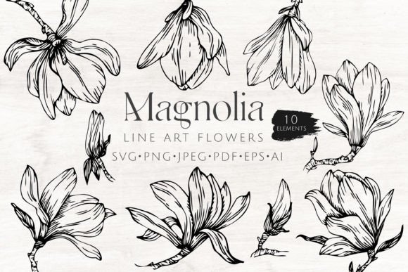 Magnolia Flowers Line Art SVG: Elegant Graphics for Illustrations