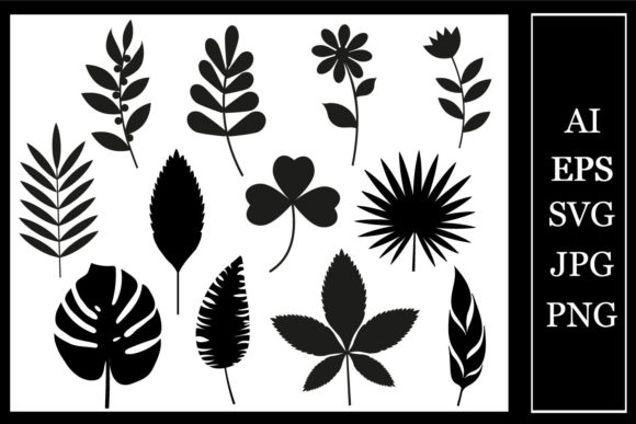 Set of Leaves and Flowers, Svg Template