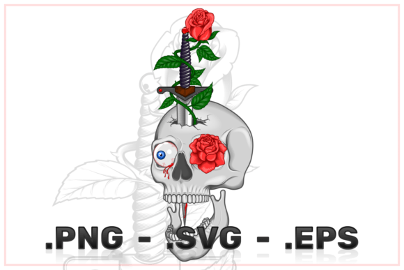 Vector Design of Skull Dagger and Roses for Graphics