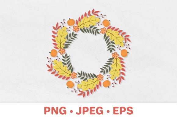 Wreath of Fall Leaves, Flowers, Pumpkins Graphics and Illustrations Review
